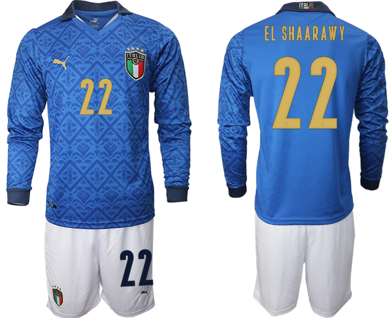 Men 2021 European Cup Italy home Long sleeve #22 soccer jerseys